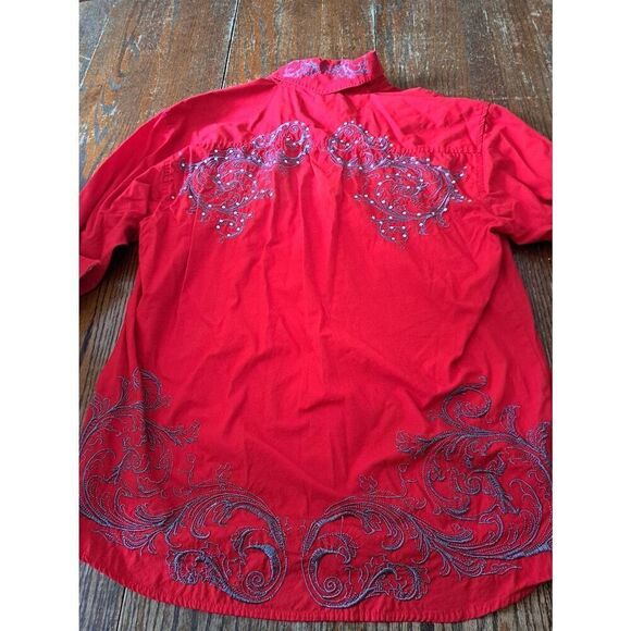 New Large Danesi Jeans Red Grey Embellished Western Hispanic Streetwear Shirt - Picture 6 of 6